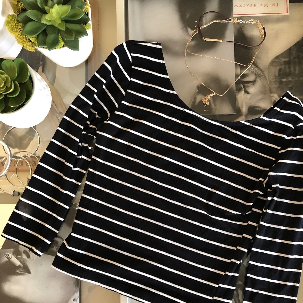 H&M Navy + White Striped Crop Top